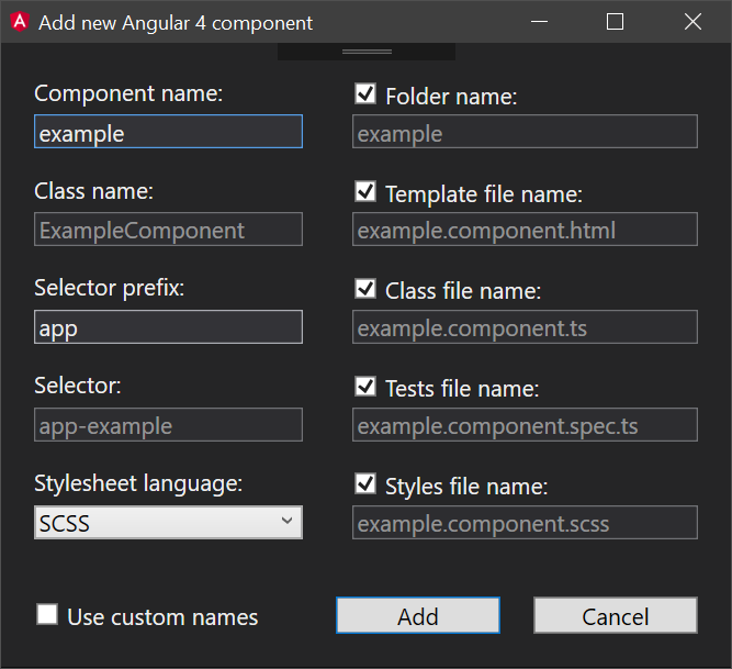 add new angular component dialog